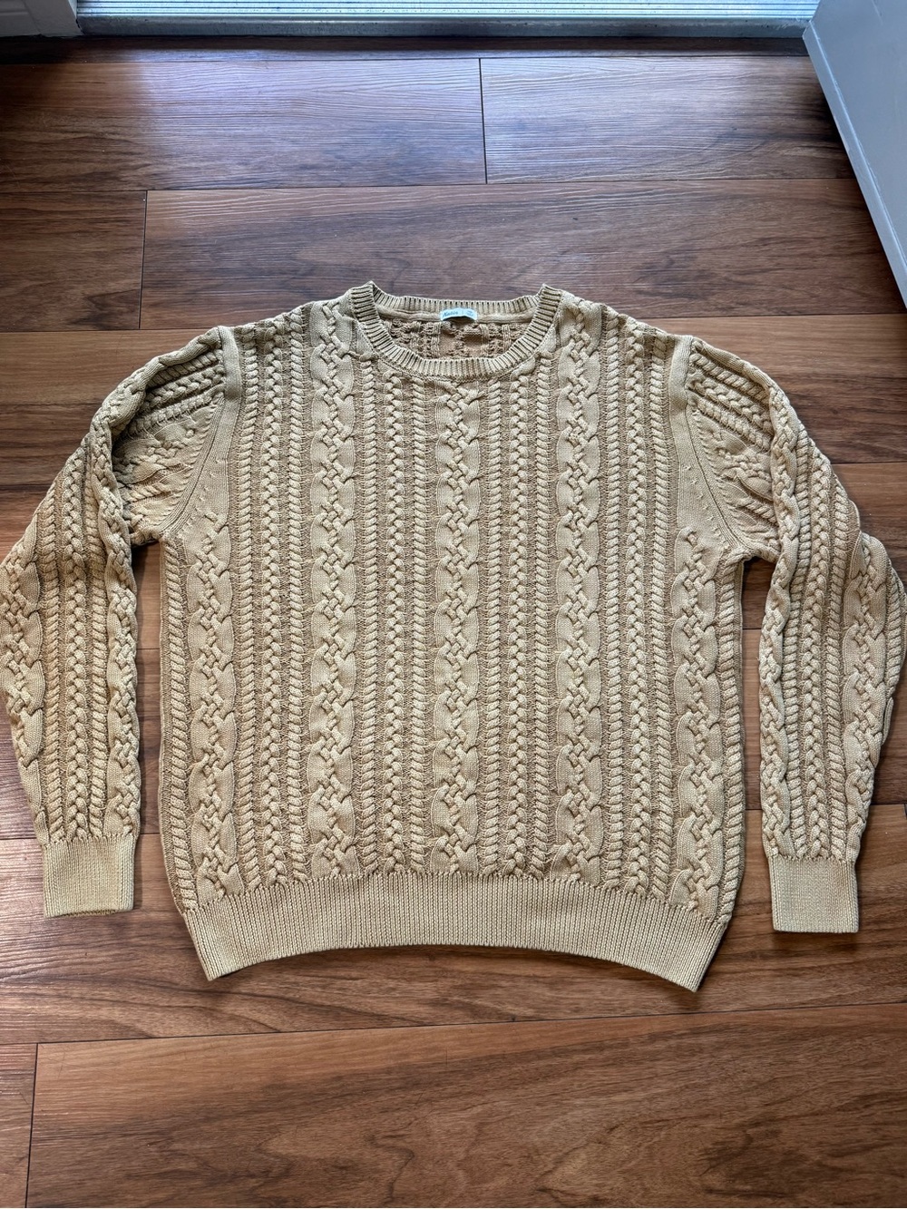 Katin Fisherman Cable Knit Sweater Tan 100% Cotton size Medium